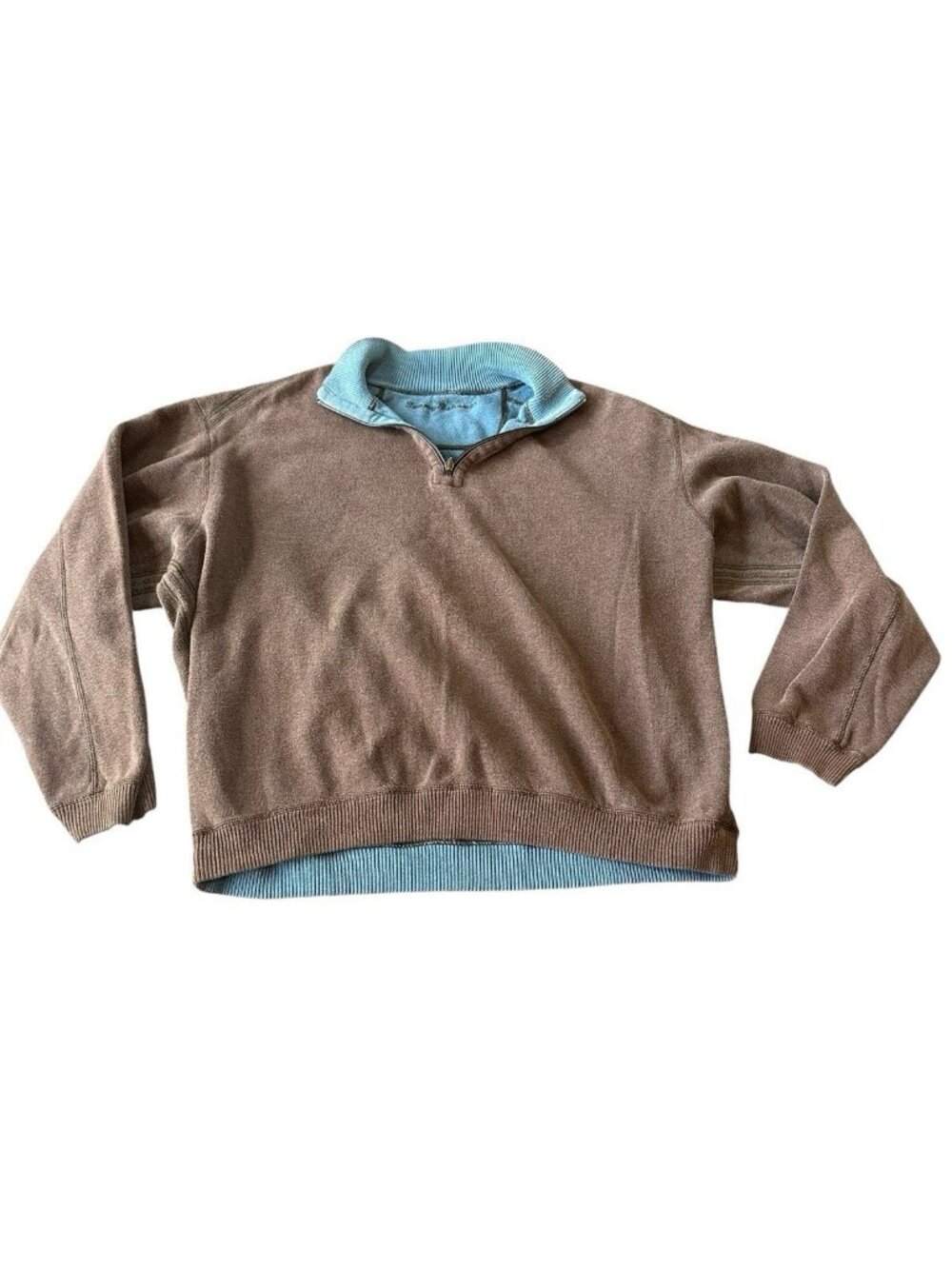 Y2K Tommy Bahama Brown Blue Sweater XL 1/4 Zip Neck Pullover Preppy Gorpcore
